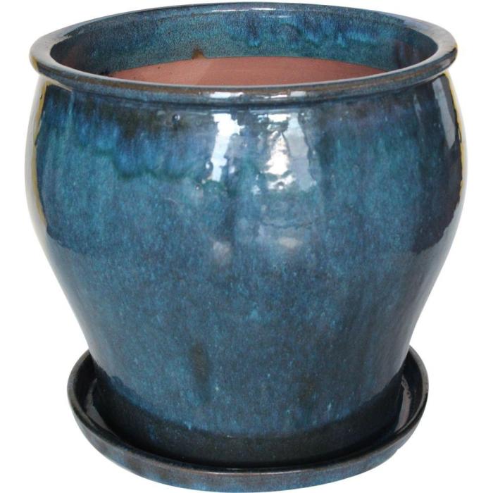 Blue ceramic plant pot